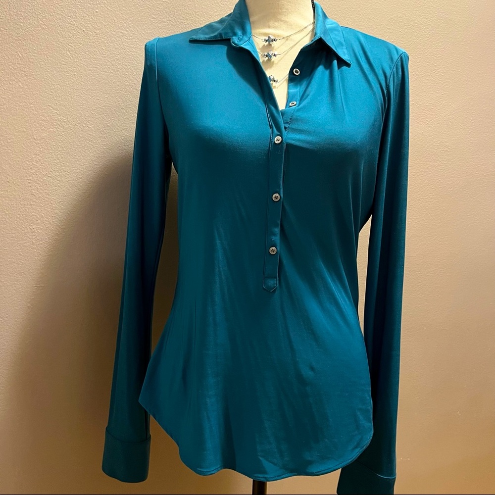 EXPRESS teal blouse long sleeves with collar long sleeves EUC